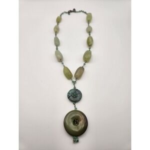 Liz Palacios San Francisco Green Jade & Artisan Medallion Statement Necklace
